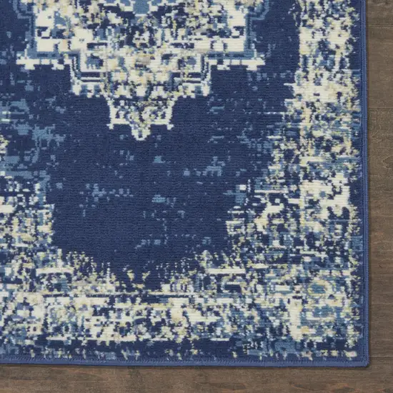 6' Blue Medallion Distressed Runner Rug Photo 8