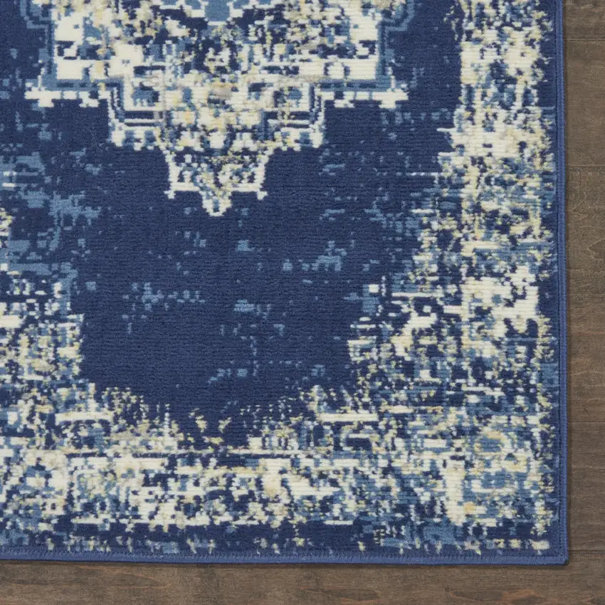 6' Blue Medallion Distressed Runner Rug Photo 8
