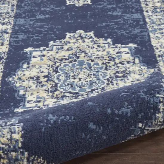 6' Blue Medallion Distressed Runner Rug Photo 9