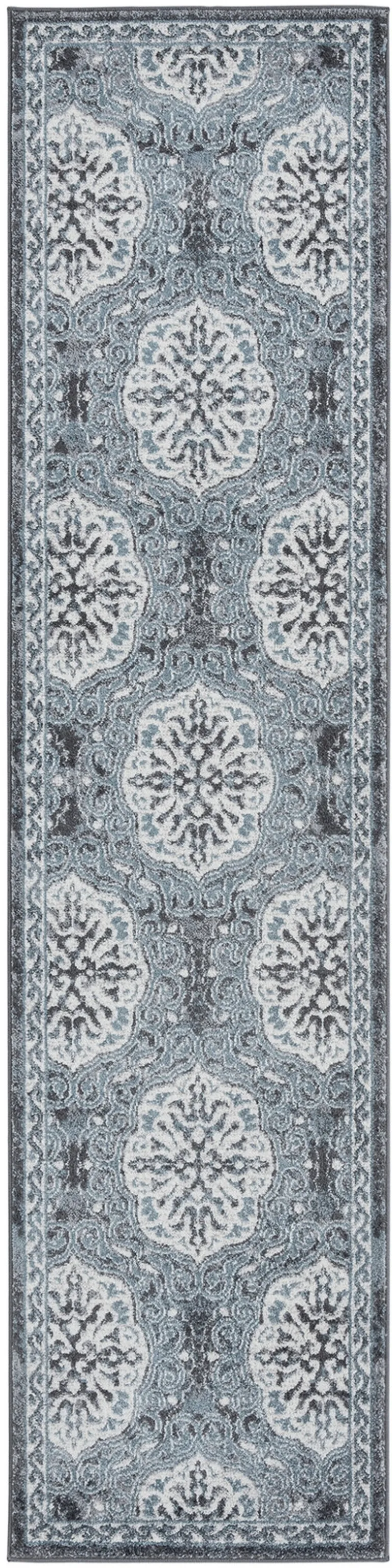 10' Blue Medallion Power Loom Runner Rug Photo 1