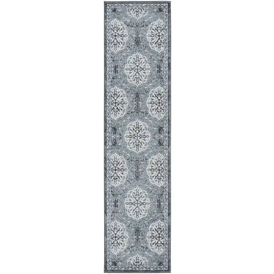 10' Blue Medallion Power Loom Runner Rug Photo 1