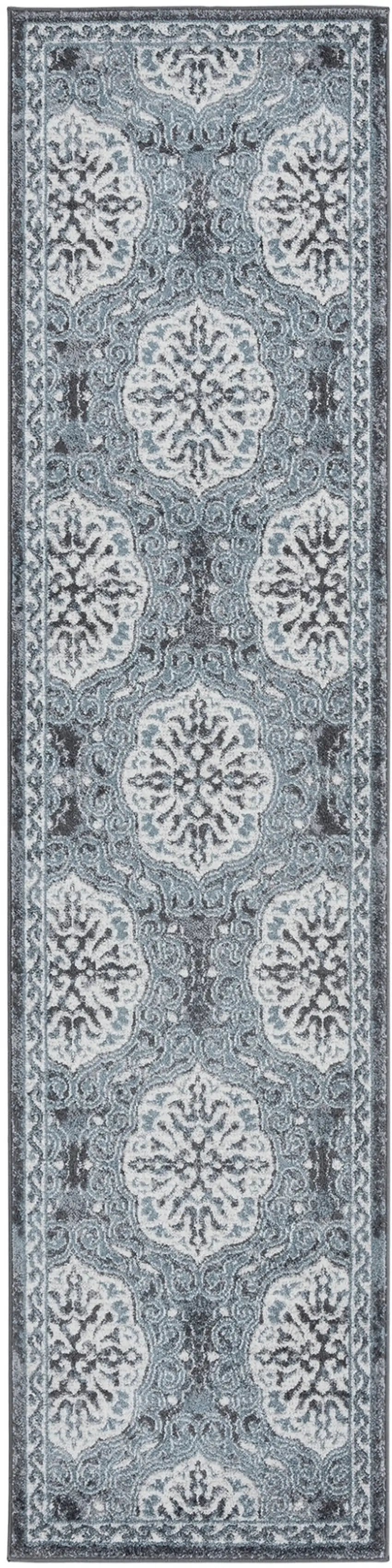 10' Blue Medallion Power Loom Runner Rug Photo 1