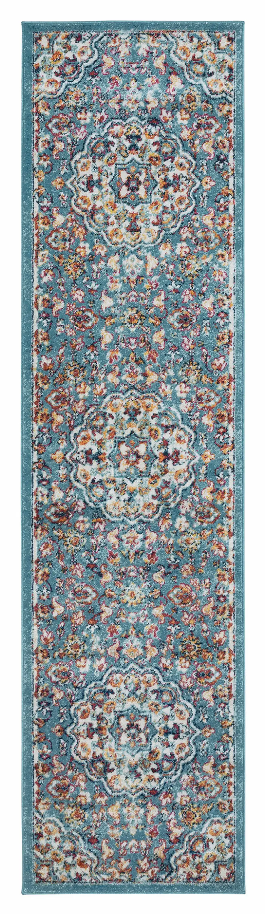 10' Blue Medallion Power Loom Runner Rug Photo 1
