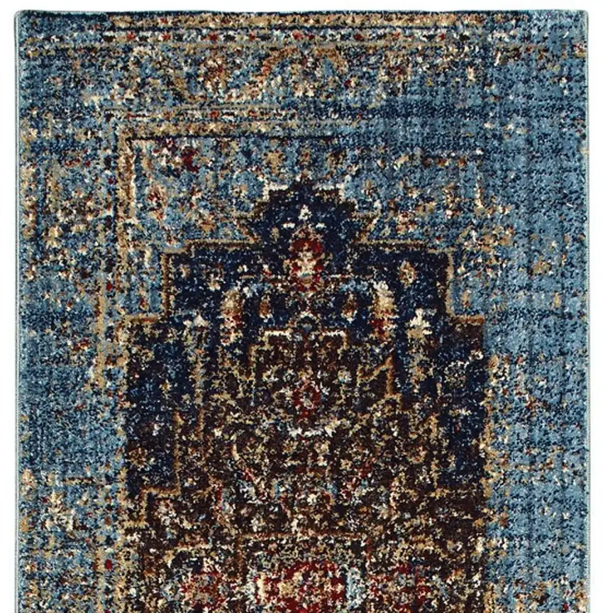 8' Blue Medallion Runner Rug Photo 4