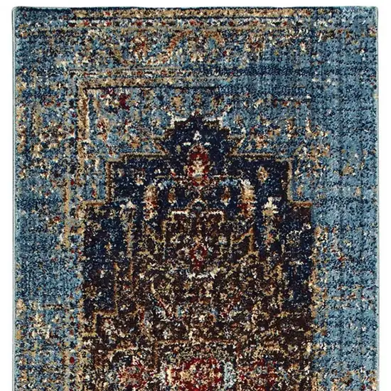 8' Blue Medallion Runner Rug Photo 4