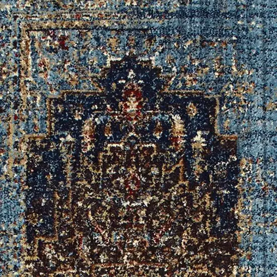 8' Blue Medallion Runner Rug Photo 5