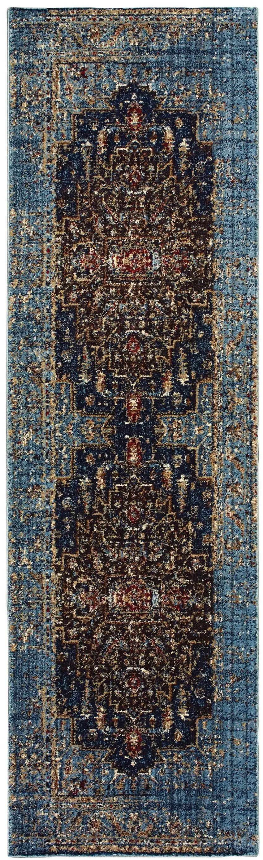 8' Blue Medallion Runner Rug Photo 2
