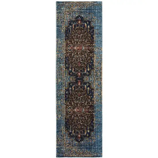 8' Blue Medallion Runner Rug Photo 2