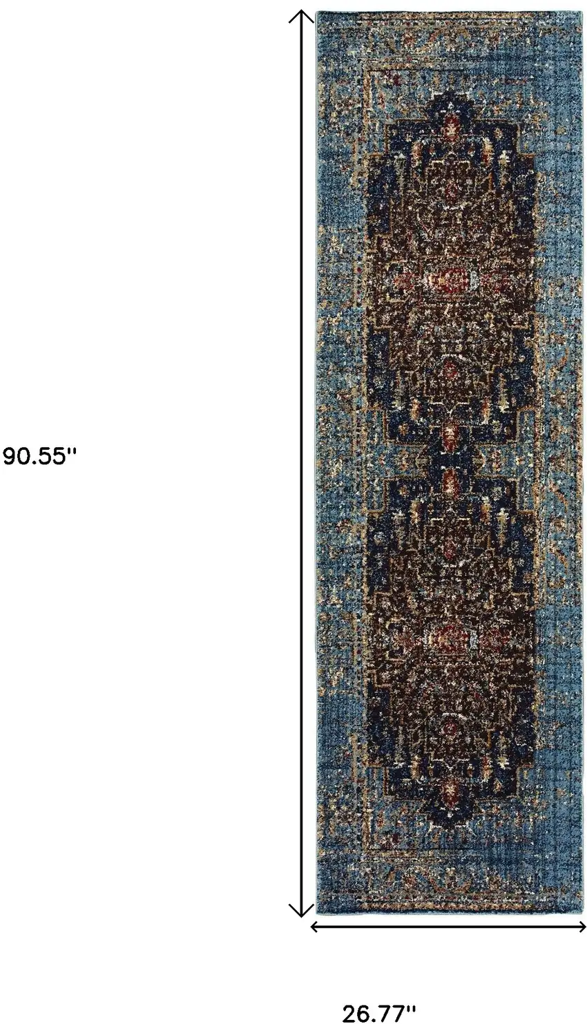 8' Blue Medallion Runner Rug Photo 3