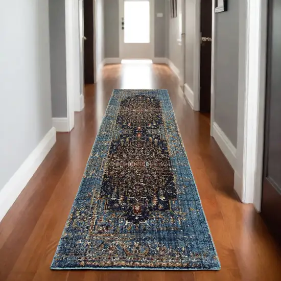 8' Blue Medallion Runner Rug Photo 1