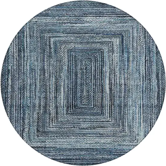 8' Blue Navy Blue And Ivory Round Geometric Washable Indoor Outdoor Area Rug Photo 1