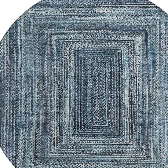 8' Blue Navy Blue And Ivory Round Geometric Washable Indoor Outdoor Area Rug Photo 4