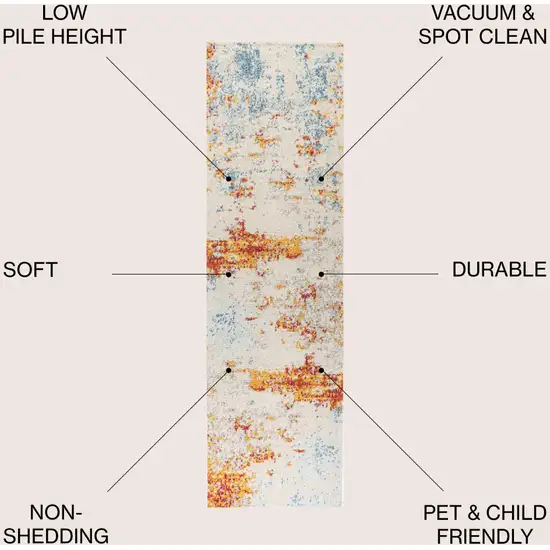 8' Blue Off White And Orange Abstract Runner Rug Photo 6