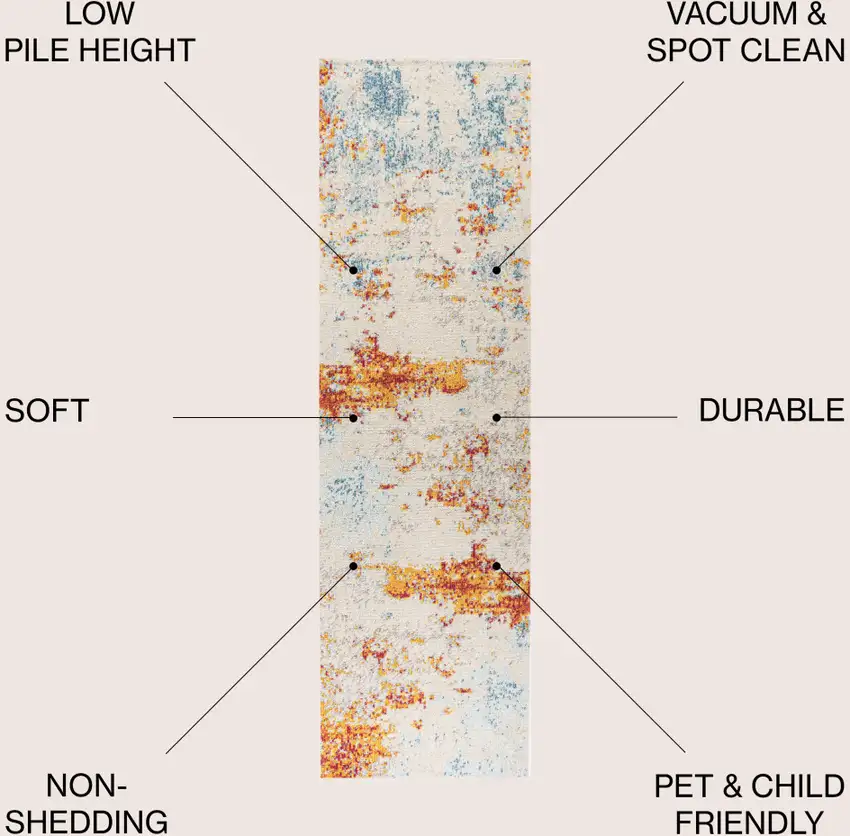 8' Blue Off White And Orange Abstract Runner Rug Photo 6