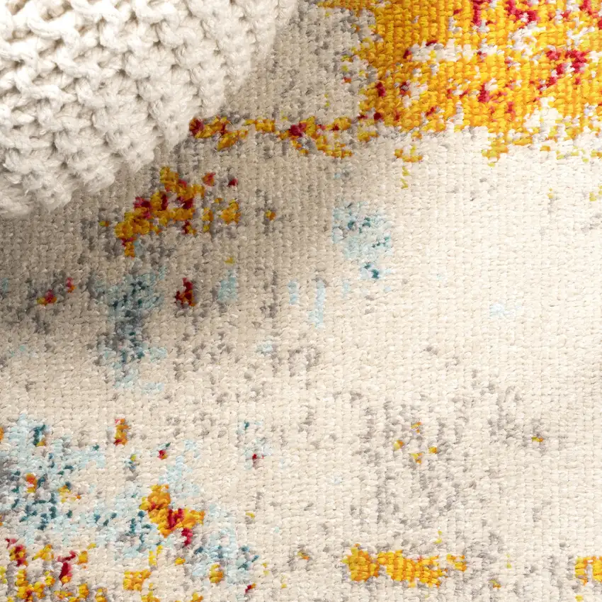 8' Blue Off White And Orange Abstract Runner Rug Photo 2