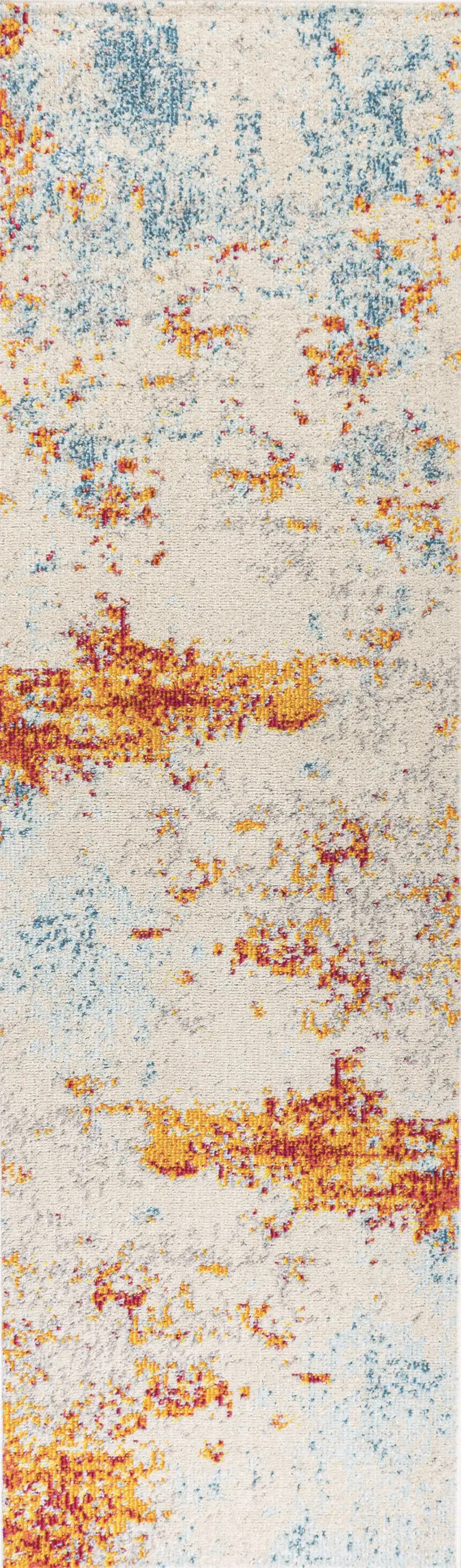 8' Blue Off White And Orange Abstract Runner Rug Photo 7