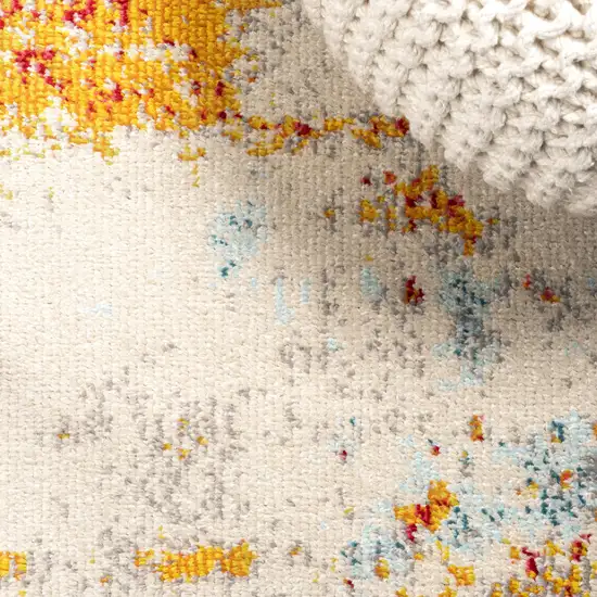 8' Blue Off White And Orange Abstract Runner Rug Photo 3