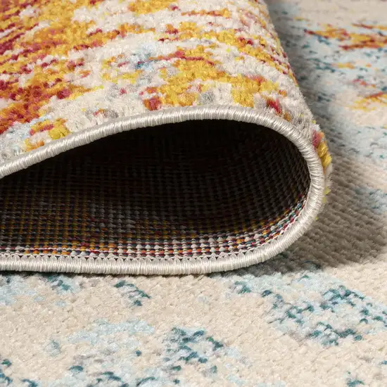 8' Blue Off White And Orange Abstract Runner Rug Photo 8