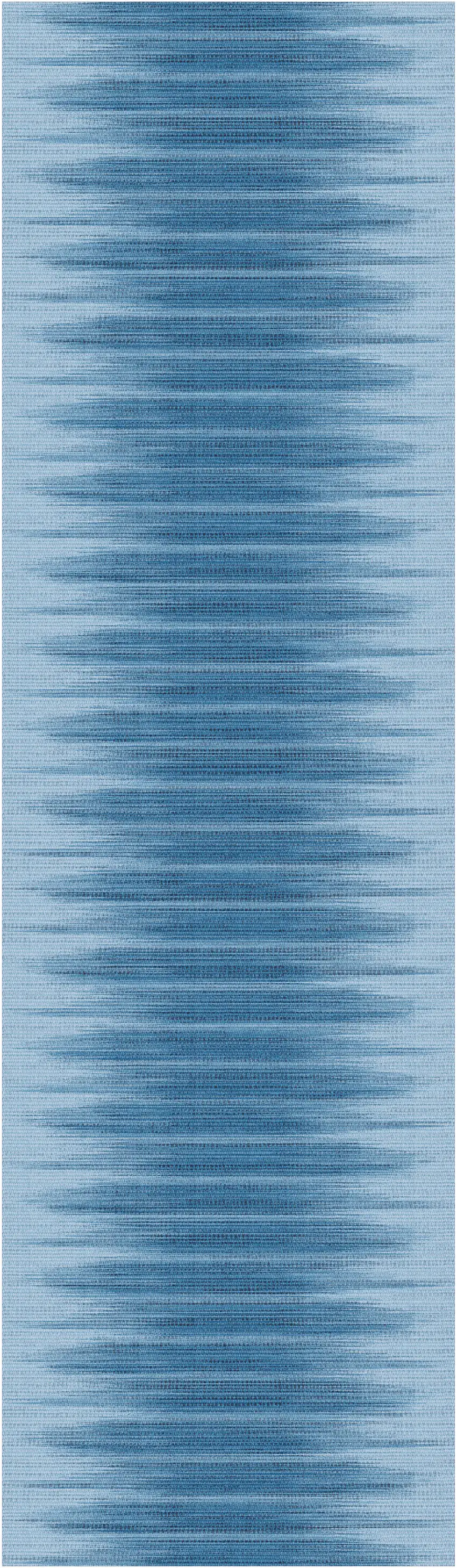 8' Blue Ombre Distressed Non Skid Runner Rug Photo 2