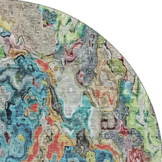 8' Blue Orange And Green Abstract Washable Round Rug With UV Protection Photo 4