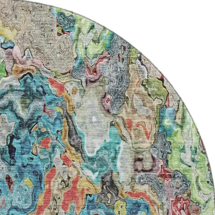 8' Blue Orange And Green Abstract Washable Round Rug With UV Protection Photo 4