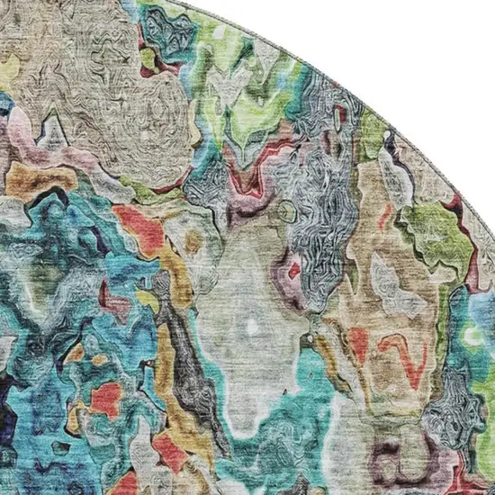 8' Blue Orange And Green Abstract Washable Round Rug With UV Protection Photo 3