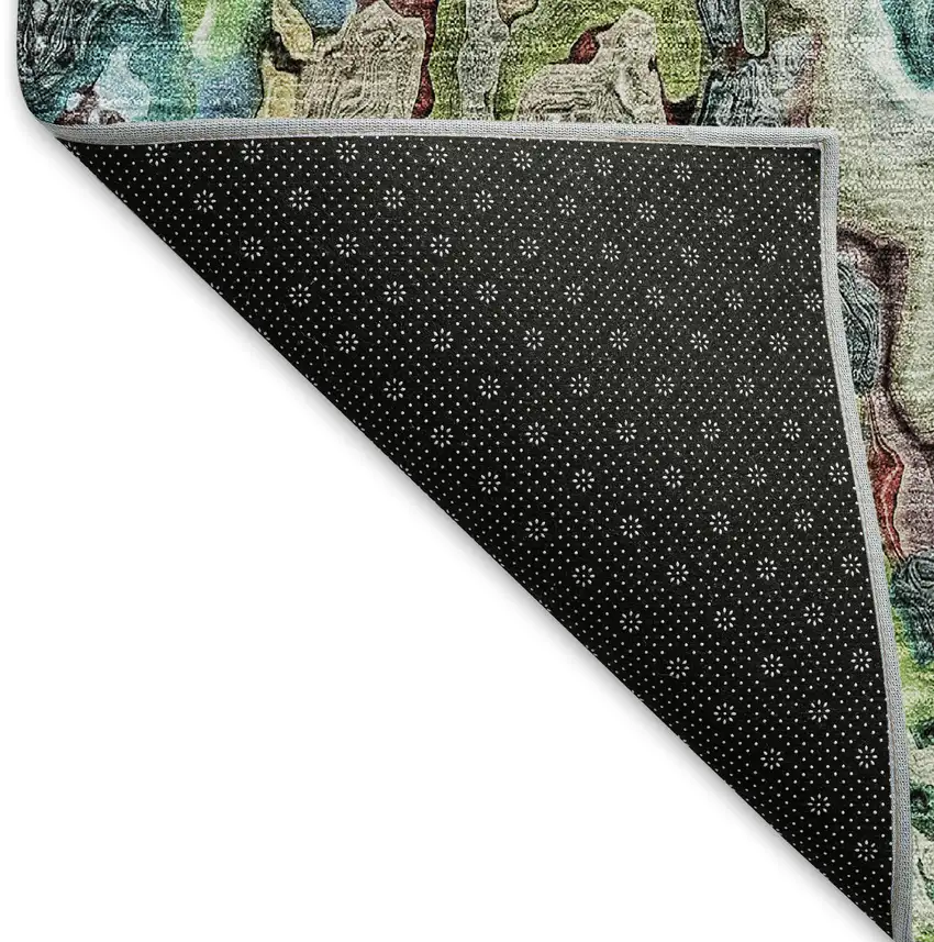 8' Blue Orange And Green Abstract Washable Round Rug With UV Protection Photo 6