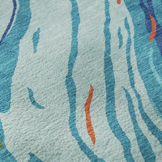 8' Blue Orange And Green Abstract Washable Round Rug With UV Protection Photo 9