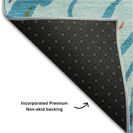 8' Blue Orange And Green Abstract Washable Round Rug With UV Protection Photo 5