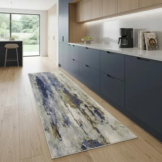 8' Blue Orange And Ivory Abstract Power Loom Runner Rug Photo 1