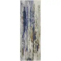 Photo of 8' Blue Orange And Ivory Abstract Power Loom Runner Rug