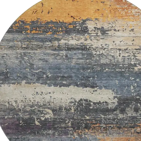 8' Blue Orange And Ivory Abstract Washable Round Rug With UV Protection Photo 2