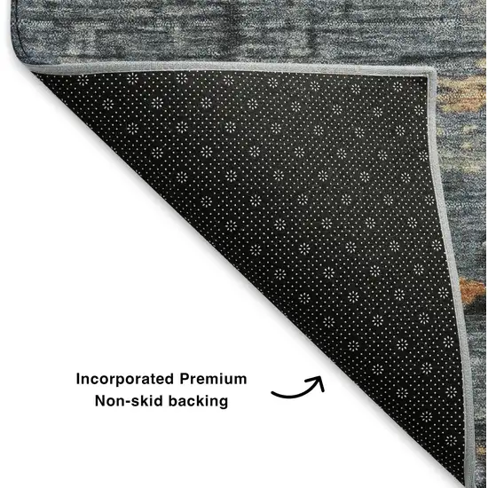 8' Blue Orange And Ivory Abstract Washable Round Rug With UV Protection Photo 5