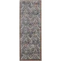 Photo of 10' Blue Orange And Ivory Floral Power Loom Runner Rug With Fringe