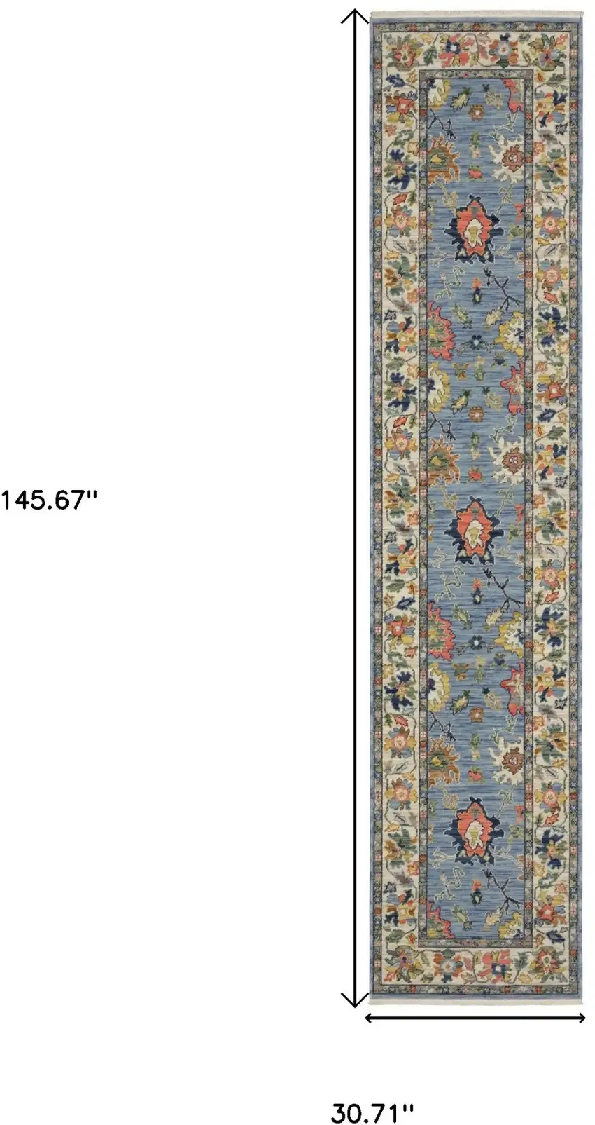 12' Blue Orange And Yellow Oriental Runner Rug With Fringe Photo 3
