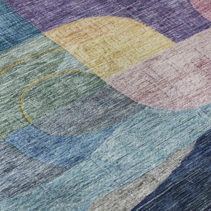 8' Blue Orange Pink And Purple Abstract Geometric Washable Round Rug With UV Protection Photo 8