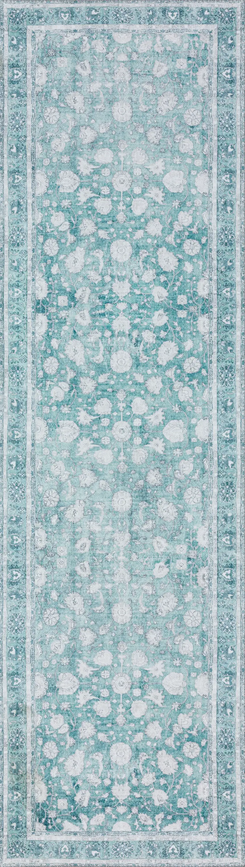 8' Blue Oriental Distressed Non Skid Runner Rug Photo 2