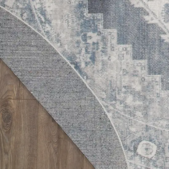 8' Blue Oriental Distressed Round Rug Photo 9