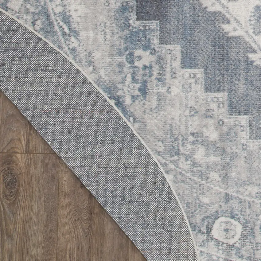 8' Blue Oriental Distressed Round Rug Photo 9