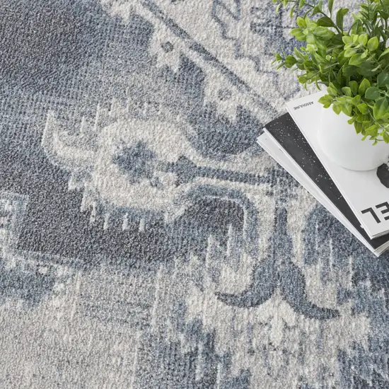 8' Blue Oriental Distressed Round Rug Photo 8