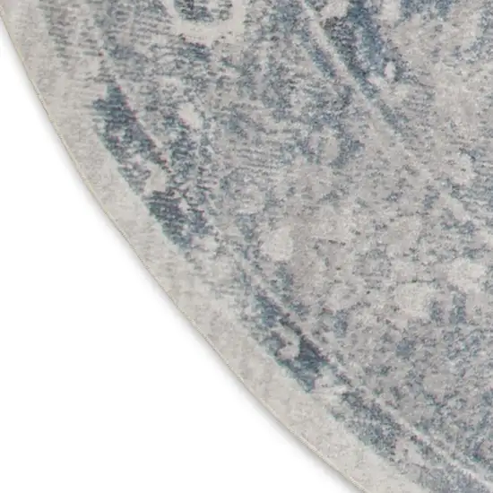 8' Blue Oriental Distressed Round Rug Photo 9