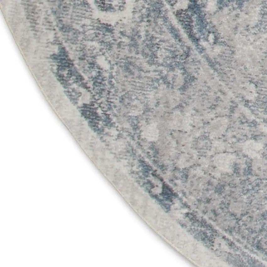 8' Blue Oriental Distressed Round Rug Photo 9