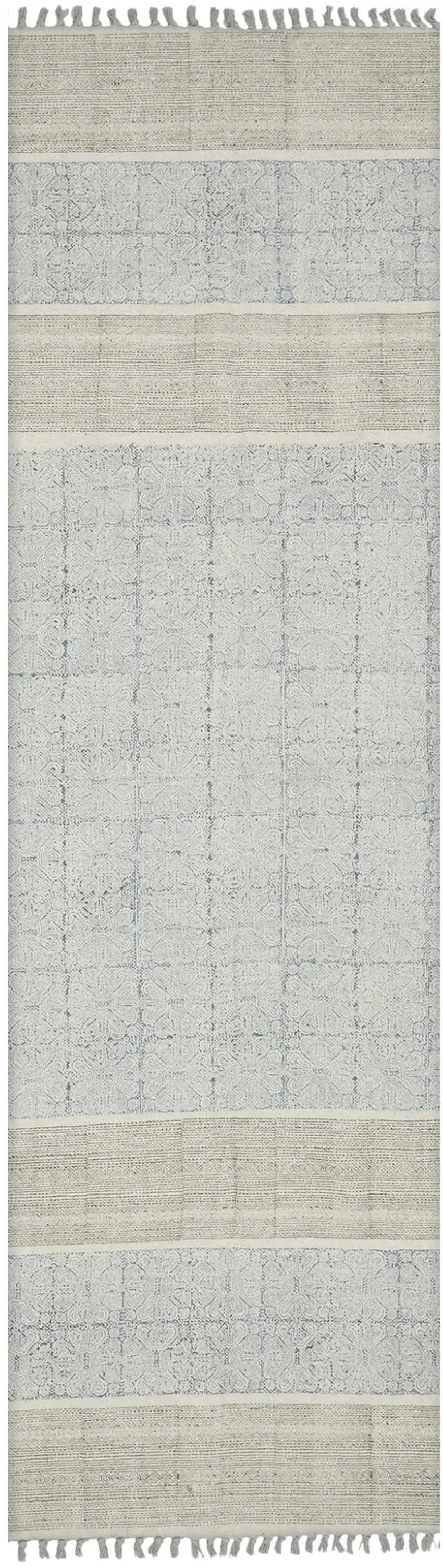8' Blue Oriental Flatweave Handmade Distressed Runner Rug With Fringe Photo 2