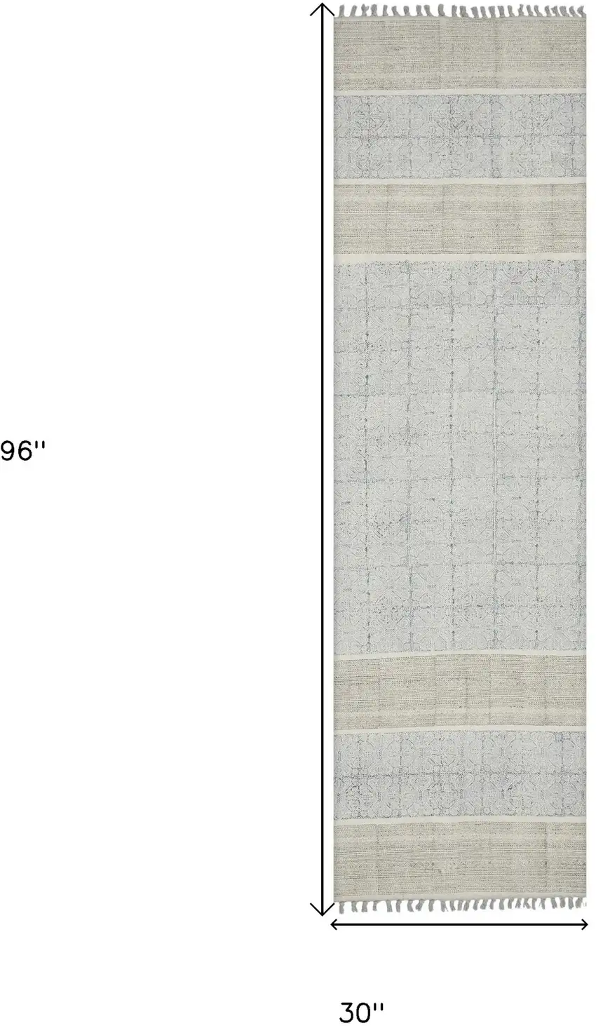 8' Blue Oriental Flatweave Handmade Distressed Runner Rug With Fringe Photo 5
