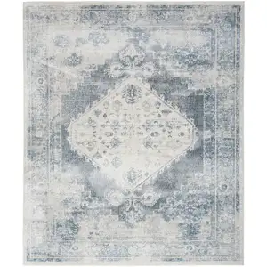 Photo of 10' Blue Oriental Power Loom Distressed Washable Runner Rug