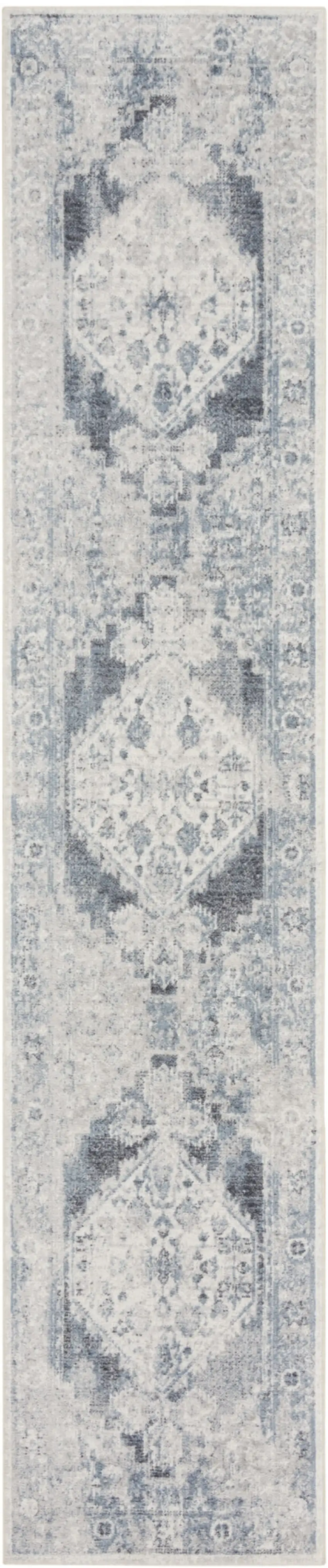 10' Blue Oriental Power Loom Distressed Washable Runner Rug Photo 1
