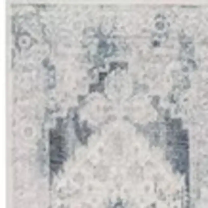 8' Blue Oriental Power Loom Distressed Washable Runner Rug Photo 3