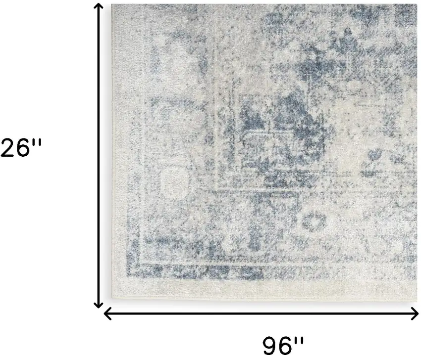 8' Blue Oriental Power Loom Distressed Washable Runner Rug Photo 5