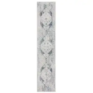 Photo of 8' Blue Oriental Power Loom Distressed Washable Runner Rug