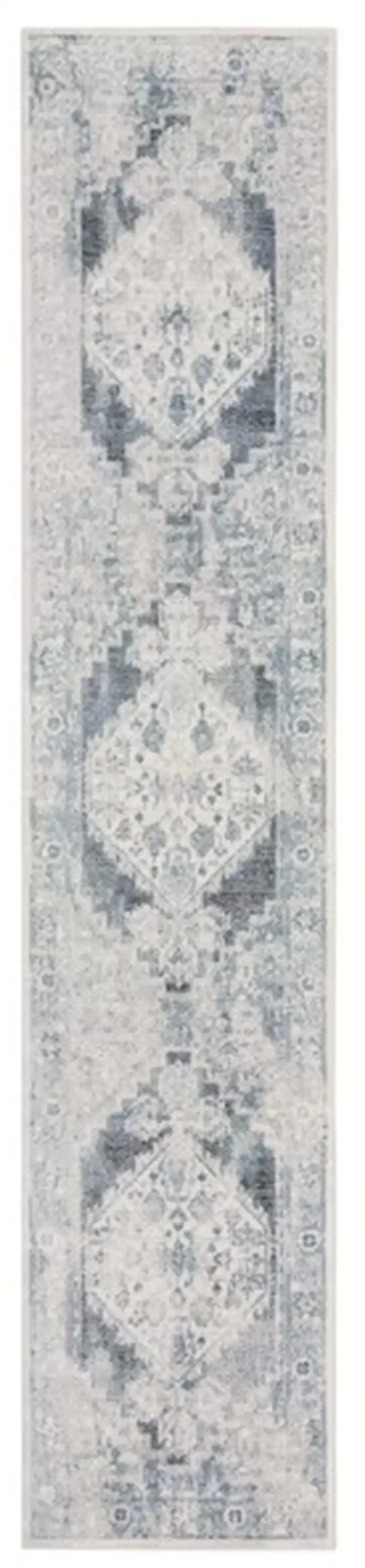 8' Blue Oriental Power Loom Distressed Washable Runner Rug Photo 1
